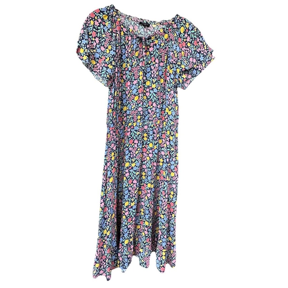Talbots Floral Midi Dress 8P Navy Multicolor Wildflower‎ Print Flutter Sleeve